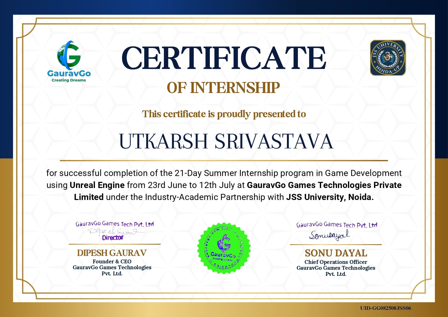 Game Developer Intern - Gaurav Go Technologies